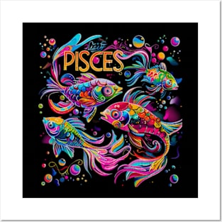 Pisces Colorful Artsy Ocean Fish Zodiac Sign Astrology Sea Posters and Art